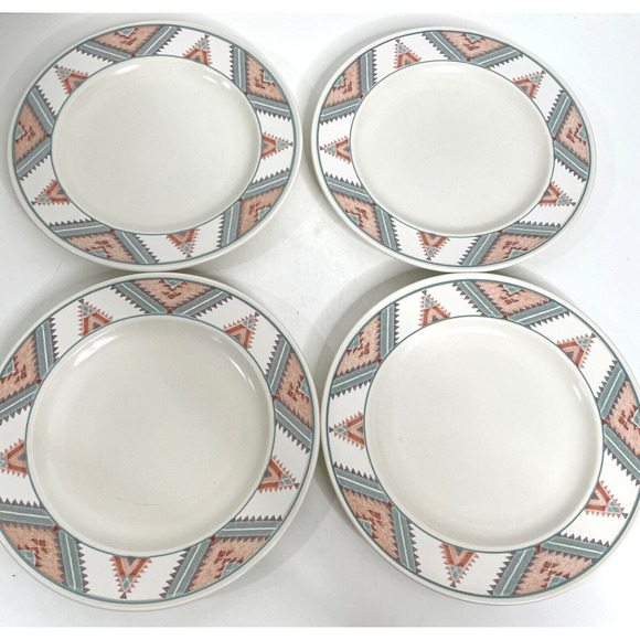 Mikasa Other - Vintage 80s Mikasa Intaglio Santa Fe Salad Plates Set of 4 Southwest Aztec 8"